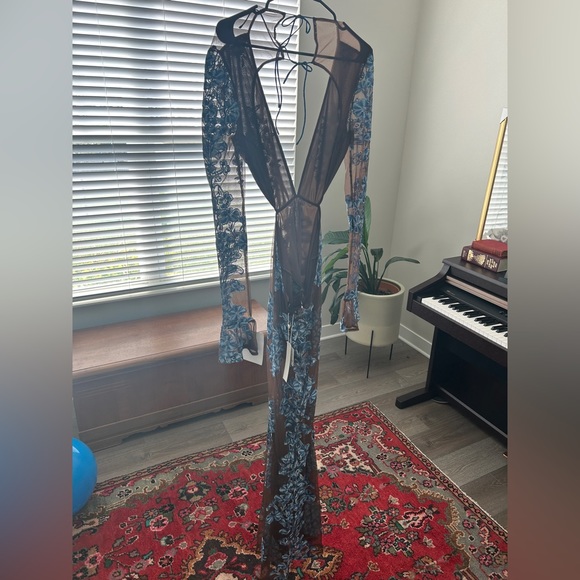 For Love and Lemons Temecula Cut Out Embroidered Lace Maxi Dress BLUE - Picture 3 of 12